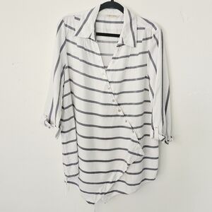 Soft Surroundings Crossover Asymmetric Button Up Lagenlook Women Blouse Size XL